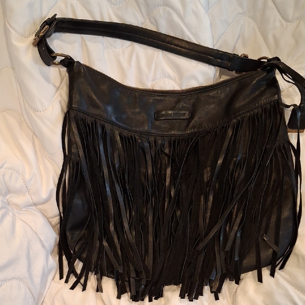 Black Fringe Leather Bag